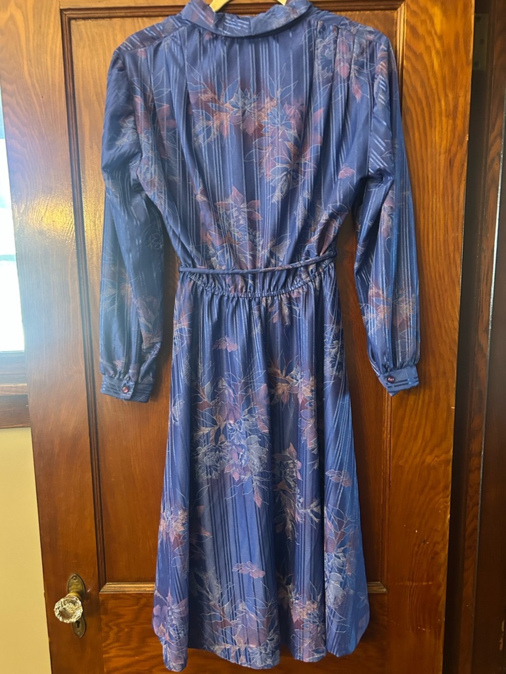 Vintage 80's Montgomery Ward Blue Floral Long Sleeve Midi Dress Size 14 - Picture 6 of 8